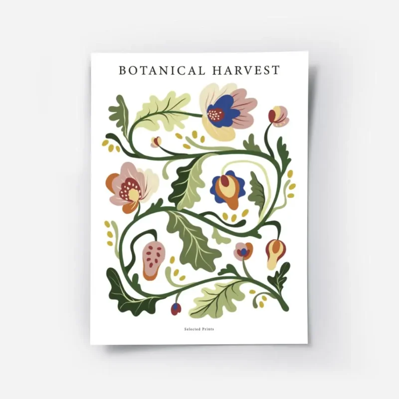 affiche botanique avec une illustration de motifs floraux multicolores et de typ.webp