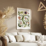 affiche botanique avec une illustration de motifs floraux multicolores et de typ salon.webp