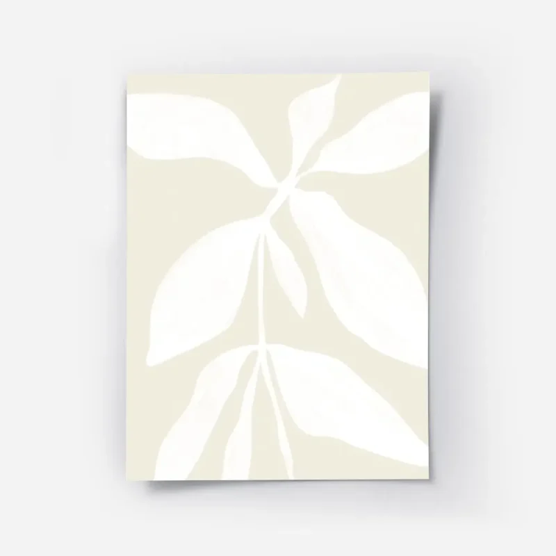 affiche botanique avec une illustration de plante blanche stylisee sur fond beig.webp