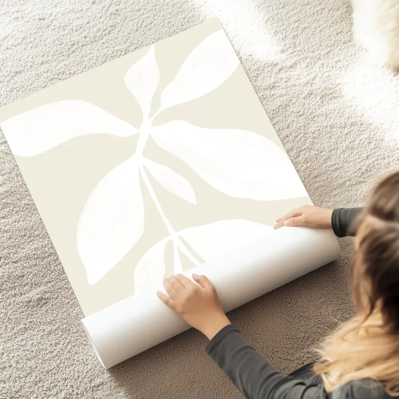 affiche botanique avec une illustration de plante blanche stylisee sur fond beig au sol.webp