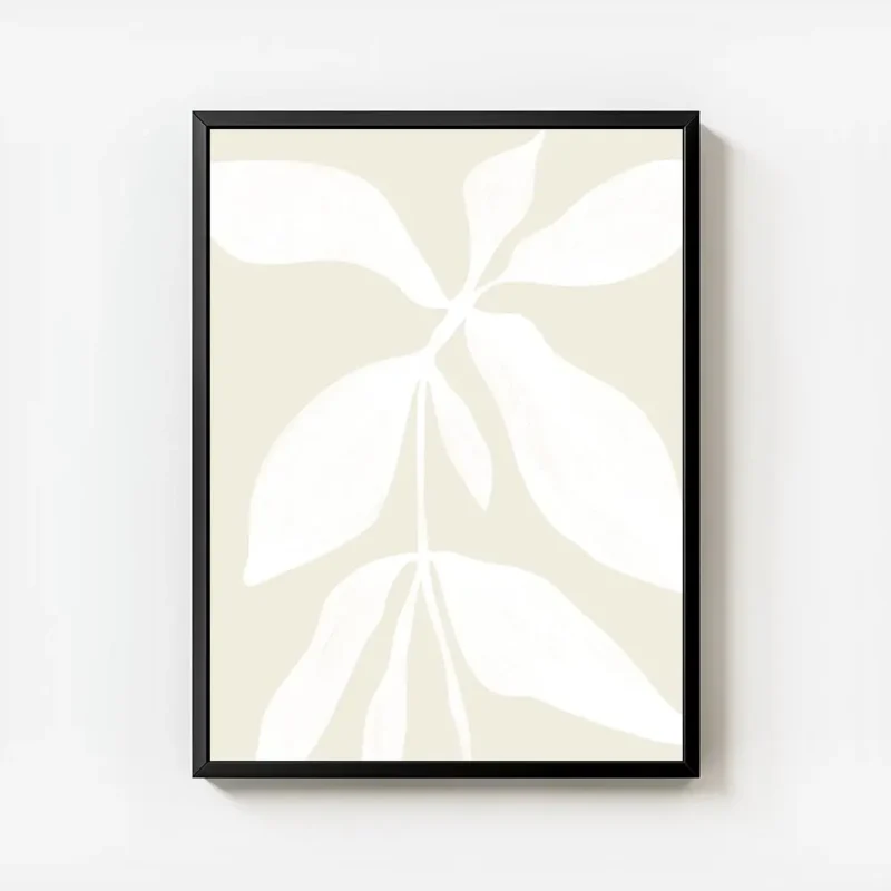 affiche botanique avec une illustration de plante blanche stylisee sur fond beig avec cadre.webp