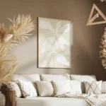 affiche botanique avec une illustration de plante blanche stylisee sur fond beig salon.webp