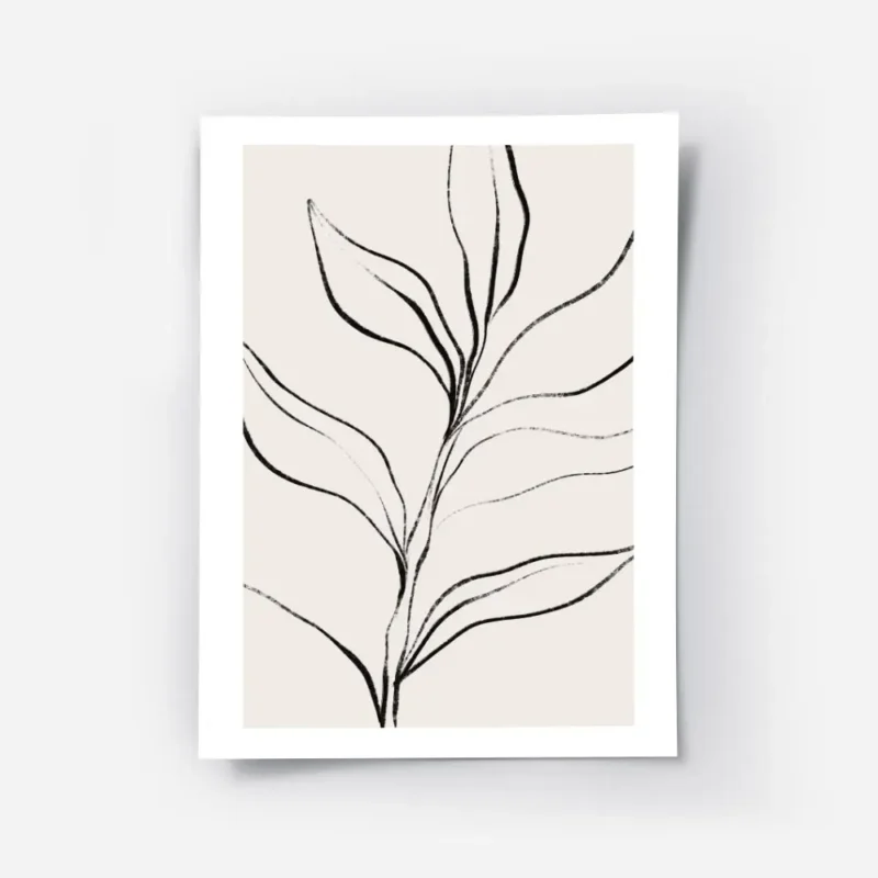 affiche botanique avec une plante minimaliste aux feuilles abstraites dessinees .webp