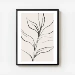 affiche botanique avec une plante minimaliste aux feuilles abstraites dessinees avec cadre.webp