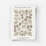 affiche botanique beige et marron avec un dessin au trait de feuilles et de frui.webp