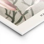 affiche botanique de magnolias roses et blancs avec des tiges vertes sur un fond lightpanel.webp