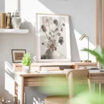 affiche botanique dun bouquet de fleurs sechees marron et beiges dans un vase cl bureau.webp