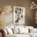 affiche botanique dun bouquet de fleurs sechees marron et beiges dans un vase cl salon.webp