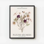 affiche botanique dun bouquet de fleurs sechees sur fond blanc avec typographie avec cadre.webp