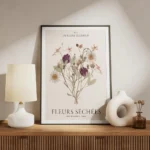 affiche botanique dun bouquet de fleurs sechees sur fond blanc avec typographie meuble.webp