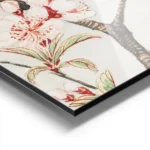 affiche botanique dun cerisier japonais branches marron et fleurs roses sur fond aluminium.webp