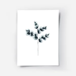 affiche botanique dun plant de coton bleu peinture a laquarelle sur fond blanc.webp