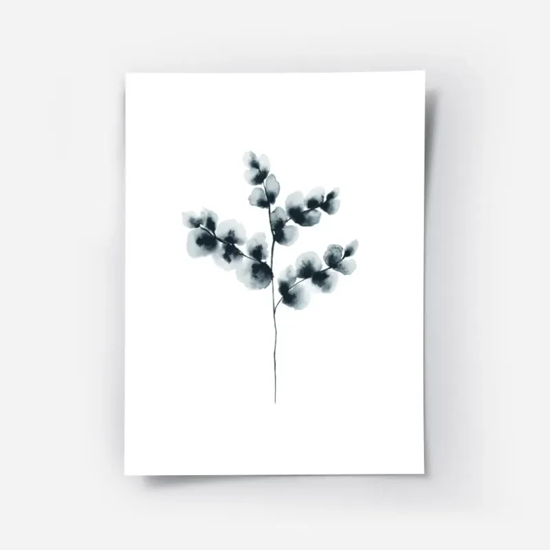 affiche botanique dun plant de coton bleu peinture a laquarelle sur fond blanc.webp