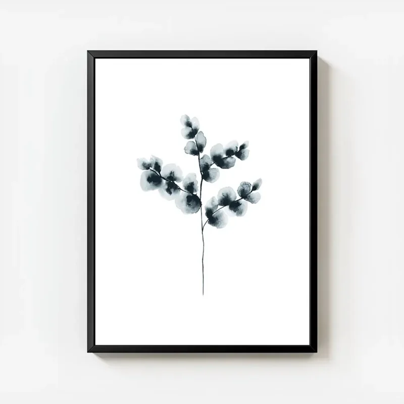 affiche botanique dun plant de coton bleu peinture a laquarelle sur fond blanc avec cadre.webp