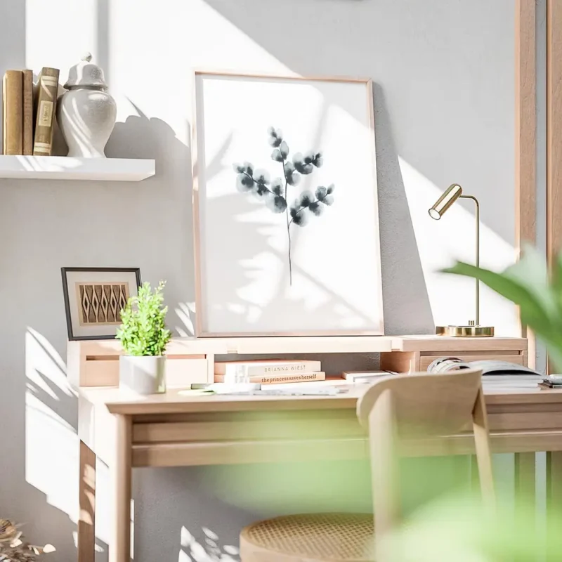affiche botanique dun plant de coton bleu peinture a laquarelle sur fond blanc bureau.webp
