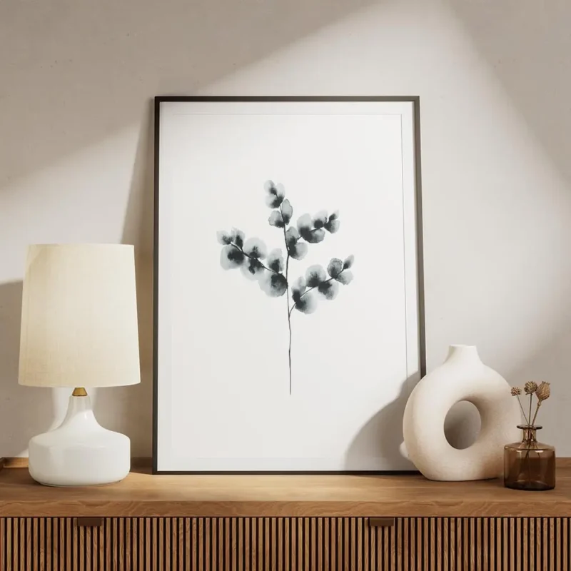 affiche botanique dun plant de coton bleu peinture a laquarelle sur fond blanc meuble.webp