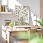 affiche botanique dun vase vert olive raye avec des branches dolivier et leurs f bureau.webp