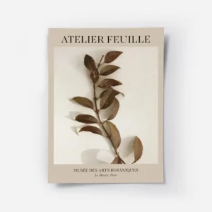 affiche botanique dune branche aux feuilles marron sur fond beige avec texte noi.webp