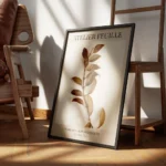 affiche botanique dune branche aux feuilles marron sur fond beige avec texte noi encadre.webp