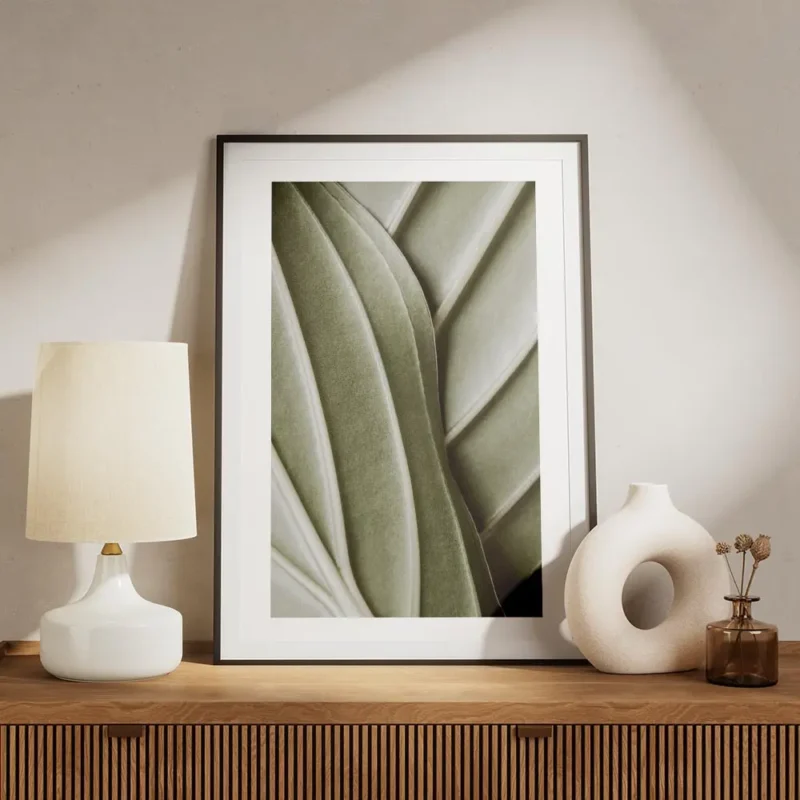 affiche botanique dune feuille verte aux nervures organiques et detaillees pour meuble.webp