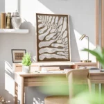 affiche botanique dune plante aux feuilles legeres et branches sur fond brun bureau.webp