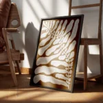 affiche botanique dune plante aux feuilles legeres et branches sur fond brun encadre.webp