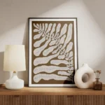 affiche botanique dune plante aux feuilles legeres et branches sur fond brun meuble.webp