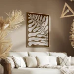 affiche botanique dune plante aux feuilles legeres et branches sur fond brun salon.webp