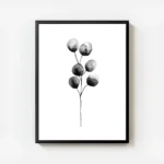 affiche botanique illustration a laquarelle dune branche deucalyptus en noir et avec cadre.webp