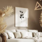 affiche botanique illustration a laquarelle dune branche deucalyptus en noir et salon.webp