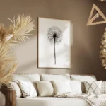 affiche botanique noir et blanc dun pissenlit avec ses graines fines et aerienne salon.webp