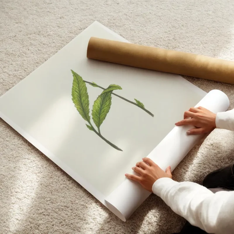 affiche botanique personnalisee avec illustration dune plante formant la lettre enroule.webp