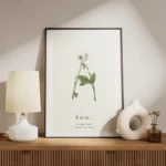 affiche botanique personnalisee avec la lettre a formee par des fleurs et du tex meuble.webp