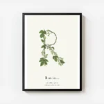 affiche botanique personnalisee avec la lettre r formee de feuilles vertes et de avec cadre.webp