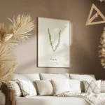 affiche botanique personnalisee avec la lettre v formee de feuilles vertes et du salon.webp