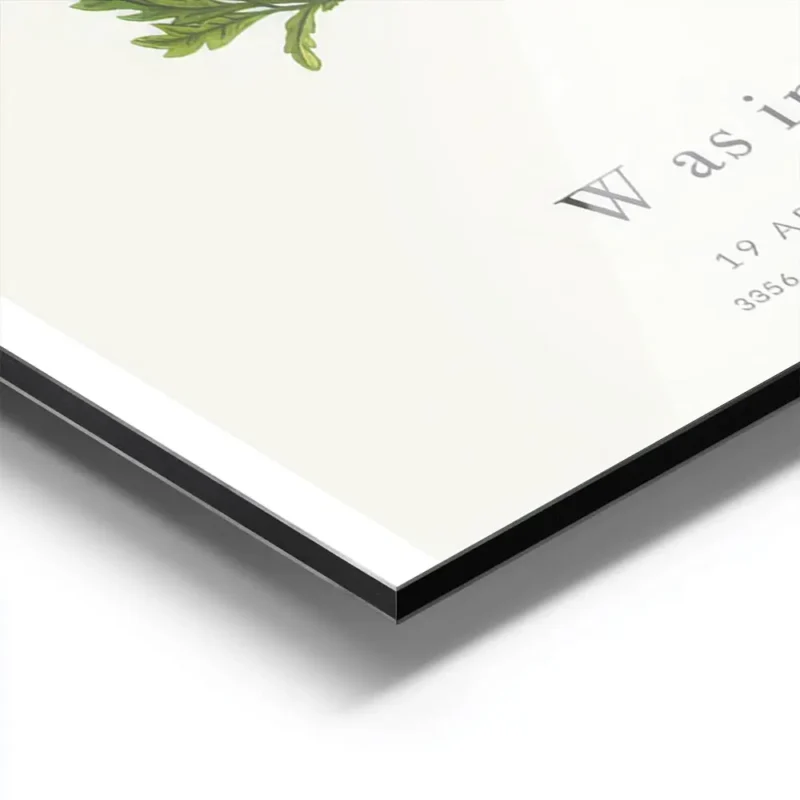 affiche botanique personnalisee avec la lettre w formee par des fleurs vertes et aluminium.webp