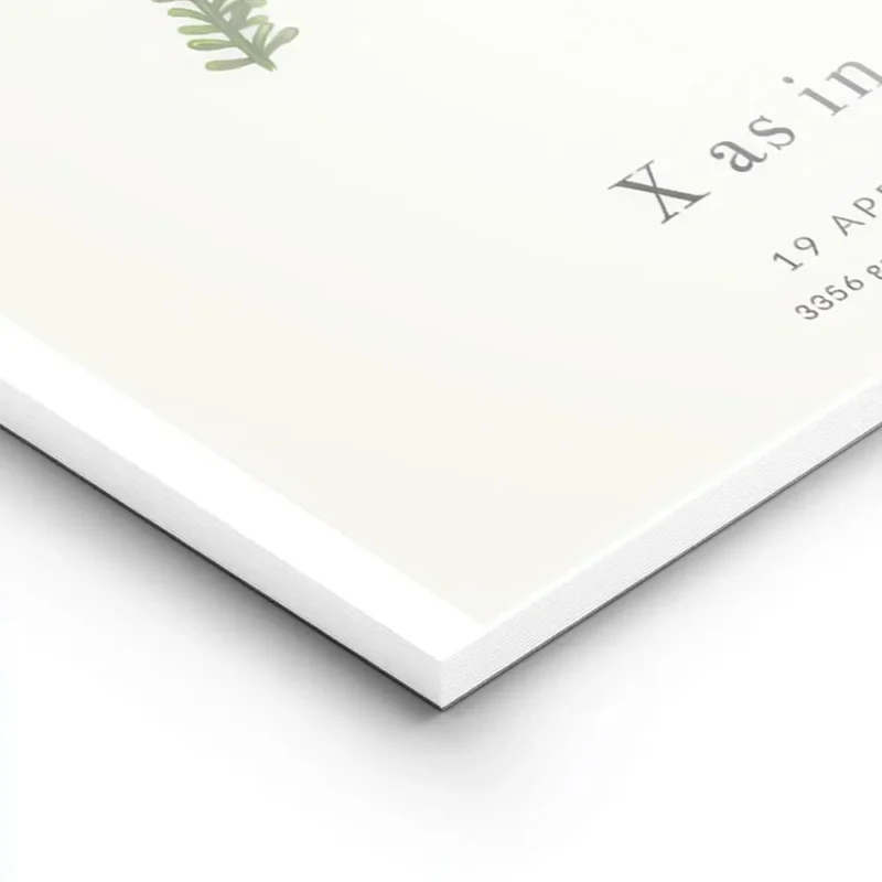 affiche botanique personnalisee avec la lettre x formee par des feuilles vertes lightpanel.webp