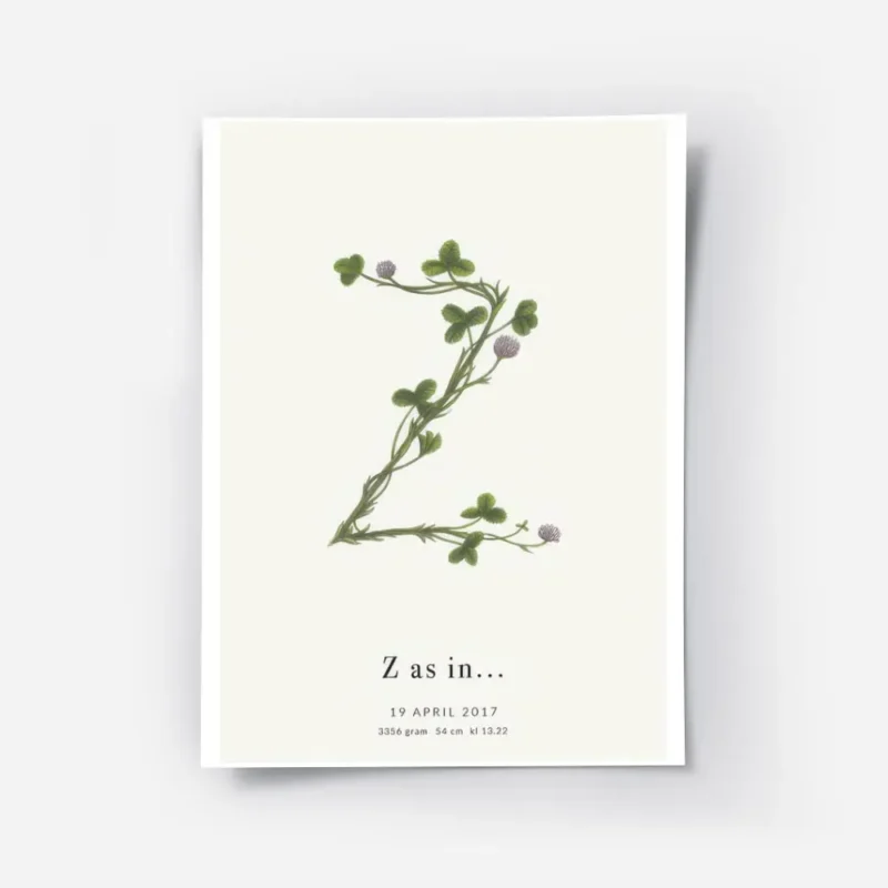 affiche botanique personnalisee avec la lettre z formee par une plante et du tex.webp