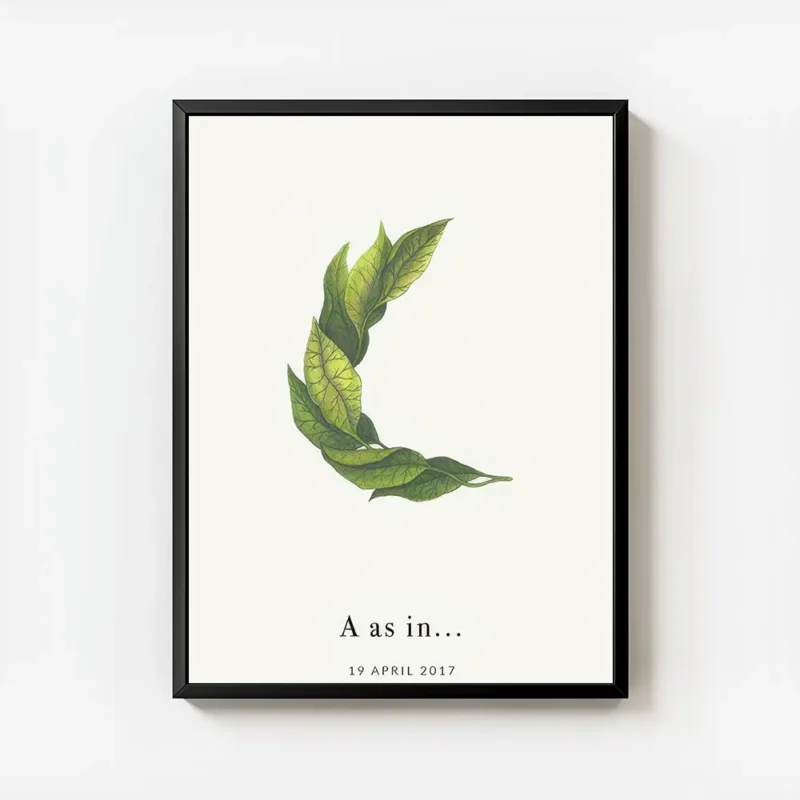 affiche botanique personnalisee avec une lettre c formee de feuilles vertes et d avec cadre.webp