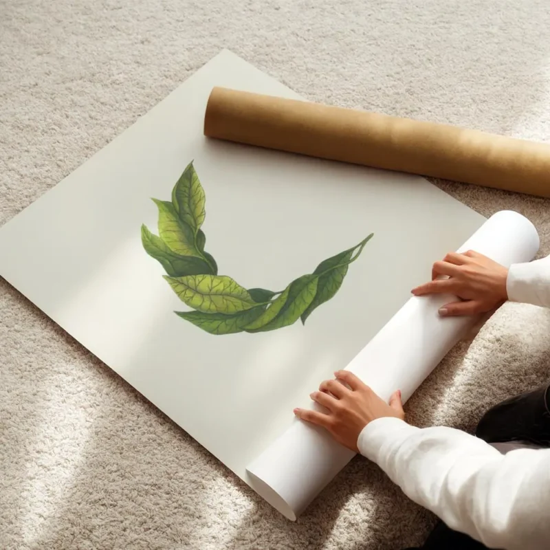 affiche botanique personnalisee avec une lettre c formee de feuilles vertes et d enroule.webp