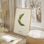 affiche botanique personnalisee avec une lettre c formee de feuilles vertes et d salon beige.webp