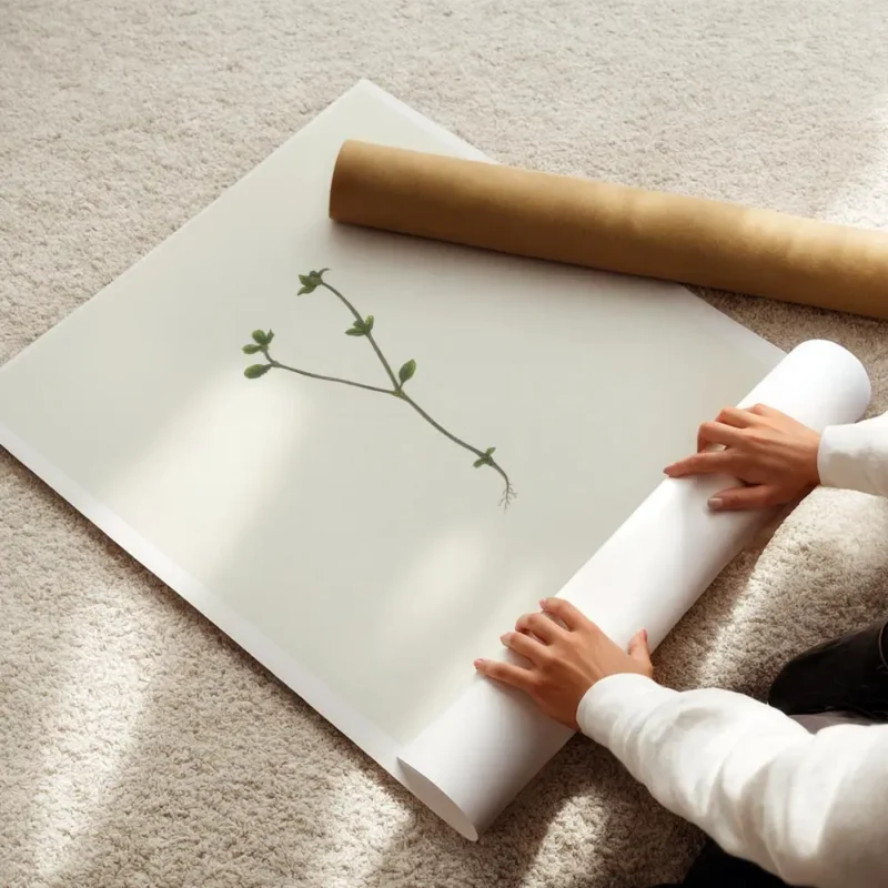 affiche botanique personnalisee avec une plante verte en forme de lettre y sur f enroule.webp