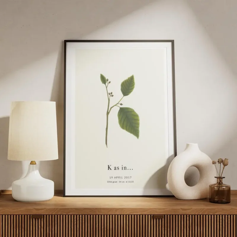 affiche botanique personnalisee avec une typographie k formee par des feuilles v meuble.webp