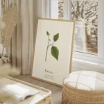 affiche botanique personnalisee avec une typographie k formee par des feuilles v salon beige.webp