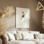 affiche botanique personnalisee lettre a formee par des feuilles et une baie sur salon.webp