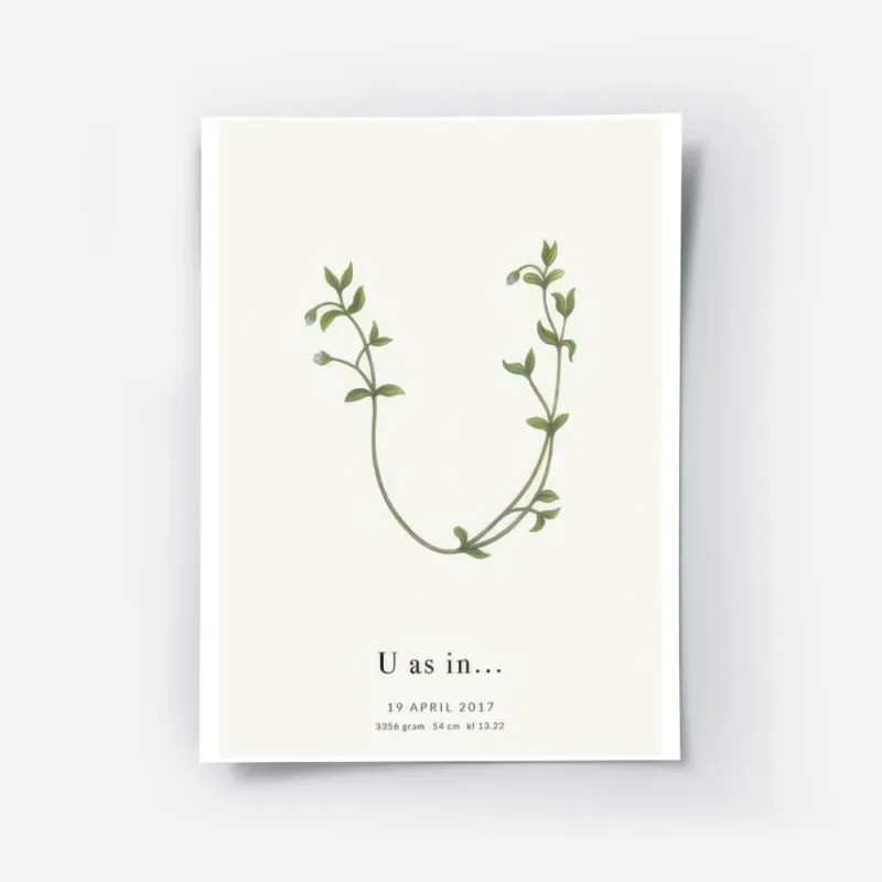 affiche botanique personnalisee lettre u formee par des feuilles vertes avec typ.webp