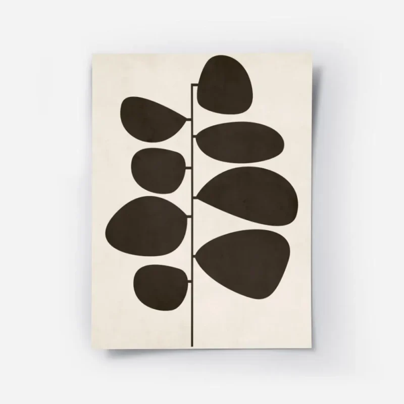 affiche botanique retro avec des feuilles marron sur fond beige texture.webp