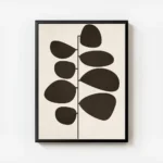 affiche botanique retro avec des feuilles marron sur fond beige texture avec cadre.webp