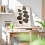 affiche botanique retro avec des feuilles marron sur fond beige texture bureau.webp