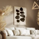 affiche botanique retro avec des feuilles marron sur fond beige texture salon.webp